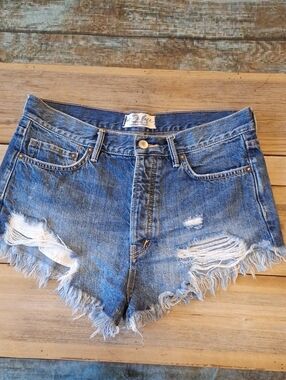 Free People Medium Blue Distressed Denim Shorts